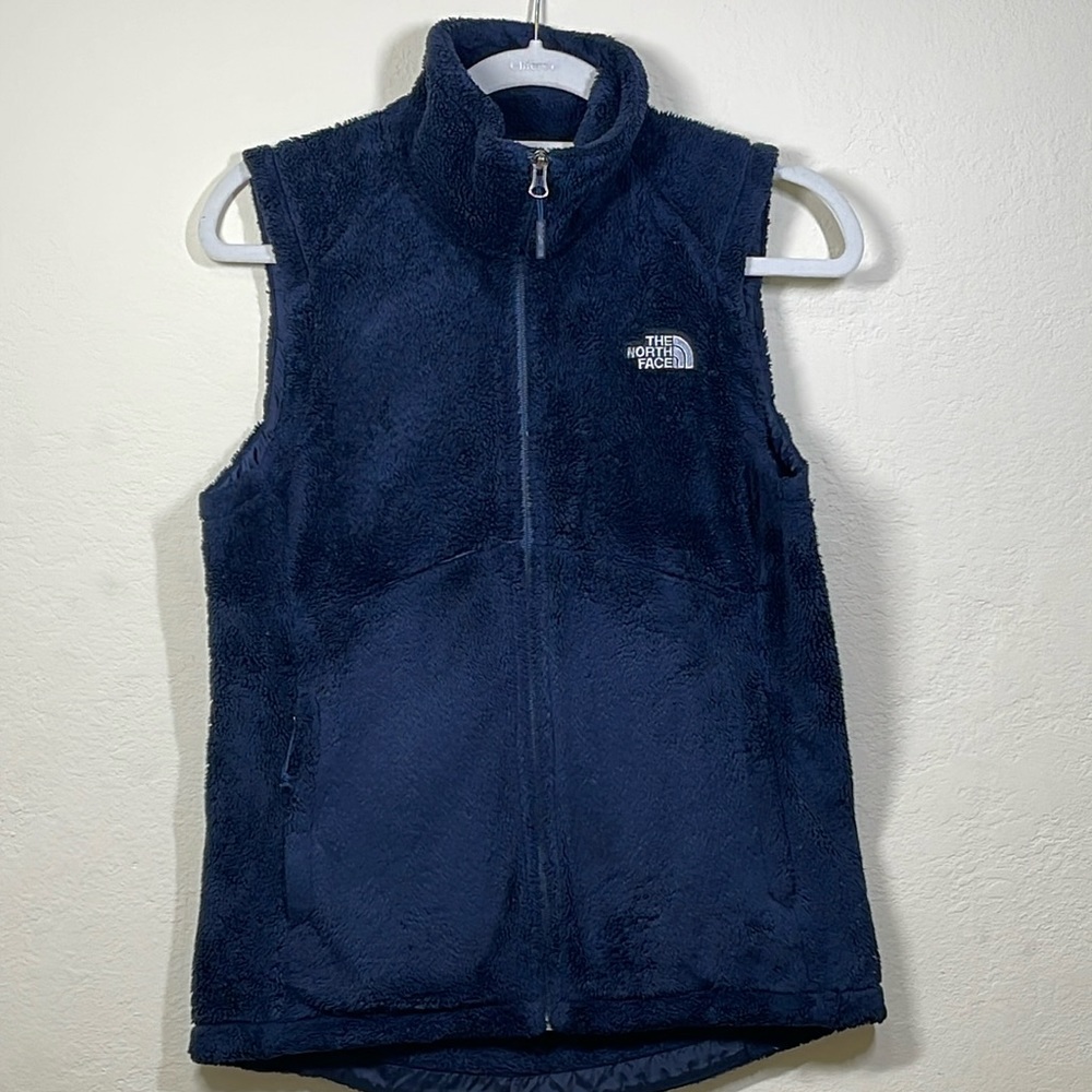 THE North Face Women's Faux Fur Vest Zip Front Teddy Plush Navy Blue Size S